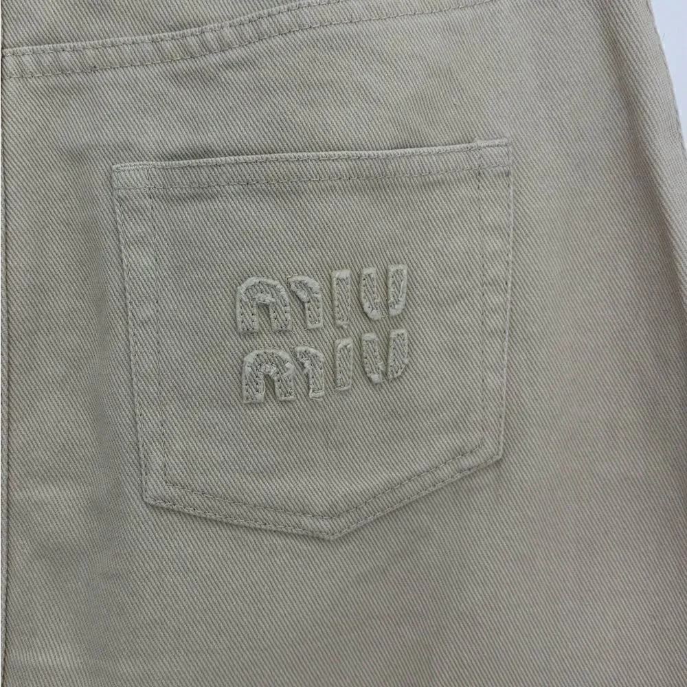 Miu Miu Denim Logo Embroidered Mini Skirt